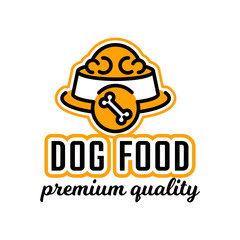 Logo on the theme of food for dogs. Bowl full of pet food. bones sign. Vector illustration. linear style