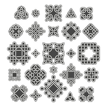 Chinese and celtic endless knots patterns vector set