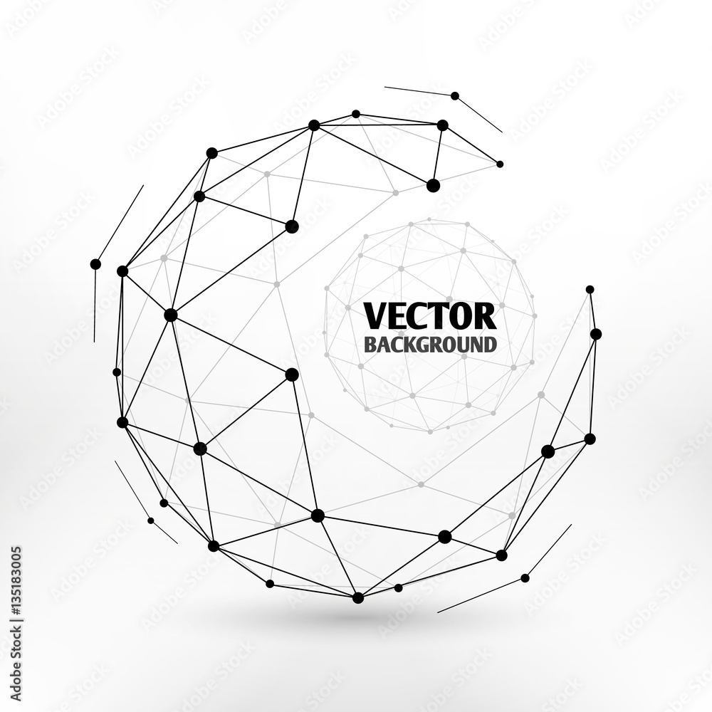 Aufkleber broken connection network 3d polygon wireframe sphere technology vector illustration