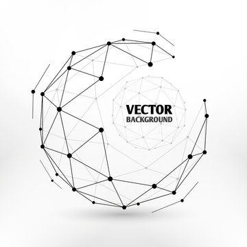 Broken connection network 3d polygon wireframe sphere technology vector illustration