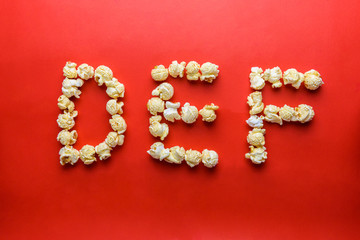 popcorn forming letter D,E,F