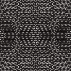 Cubic Grid Tiling Endless Stylish Texture. Vector Seamless Black and White Pattern