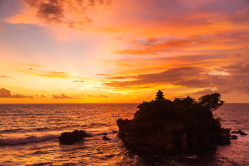 Sunset at Tanah Lot temple. Bali island, Indonesia.