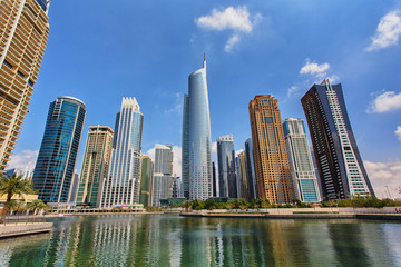Fototapeta na wymiar View on the Jumeirah Lakes Towers skyscrapers. Dubai, UAE.