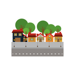 Fototapeta premium colorful facade buildings in street with trees vector illustration
