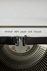 error 404 page not found typed words on Vintage Typewriter