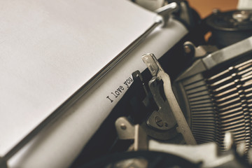 Fototapeta na wymiar I love you typed words on Vintage Typewriter