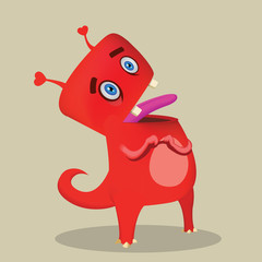 Cute cartoon red monster. Vector illustration