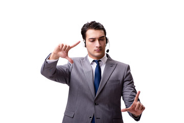 Handsome man with headset isolated on white