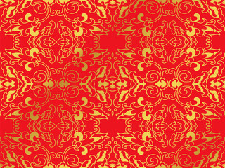 Seamless Golden Chinese Background Spiral Curve Cross Kaleidoscope