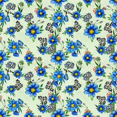 Fototapeta na wymiar Seamless pattern with blue flowers