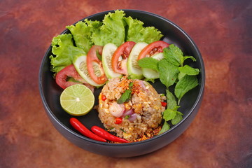 Fried rice with spicy minced pork salad