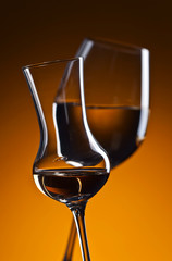 Closeup of glasses with white wine