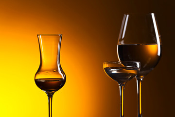 Closeup of glasses with white wine