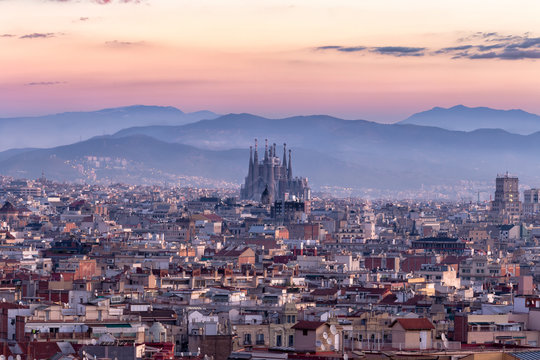 Sagrada Familia and panorama view of barcelona city,Spain