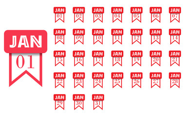 January. Calendar icon for every day of month. Flat style. Vector illustration