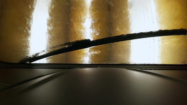 4K footage from inside the car on automatic wash station