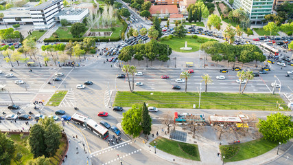 above view car traffic on square in evening