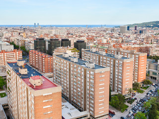 residential quarter in Barcelona in spring evening