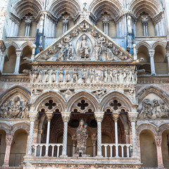 decor of facade of Duomo Cathedral in Ferrara