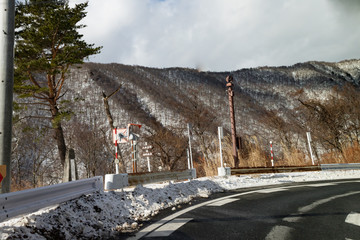 Road of the Kanetsu area with snow