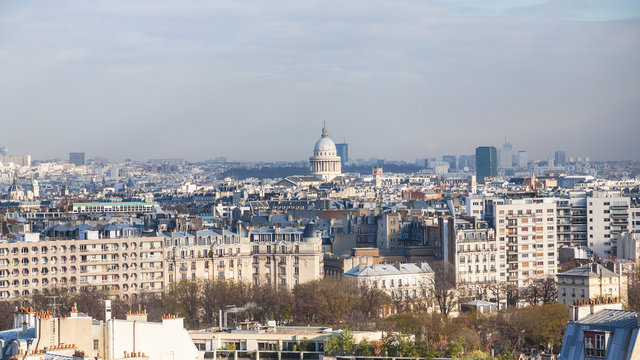 above view cityscape with Pantheon in Paris city