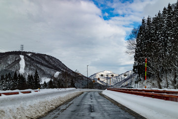 Road of the Kanetsu area with snow