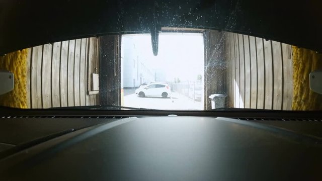 View from inside of the car on automatic vehicle wash