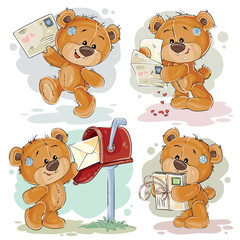 Set clip art illustrations of teddy bear gets and sends letters