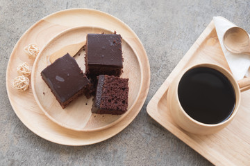 Chocolate cake and a cup of coffee
