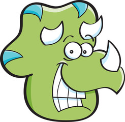 Cartoon illustration of a smiling triceratops head.