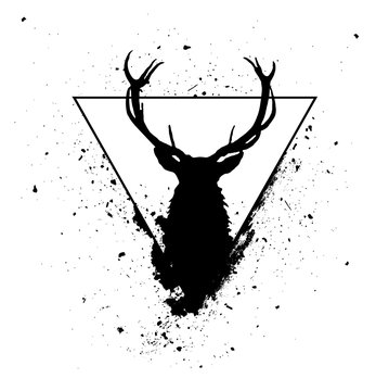 ethnic deer drawn in the triangle. Vector illustration