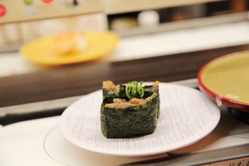 Sushi in Sushi rail japanese restaurant