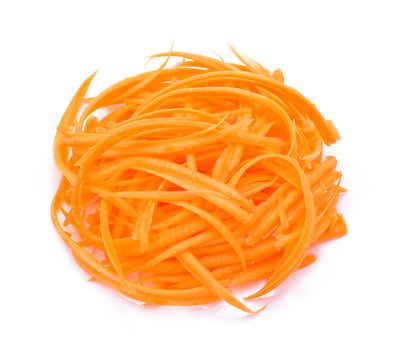 Sliced carrots on a white background.