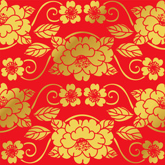 Seamless Golden Chinese Background Garden Curve Spiral Vine Flower