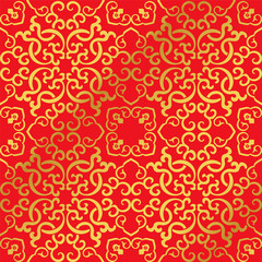 Seamless Golden Chinese Background Spiral Cross Chain Kaleidoscope