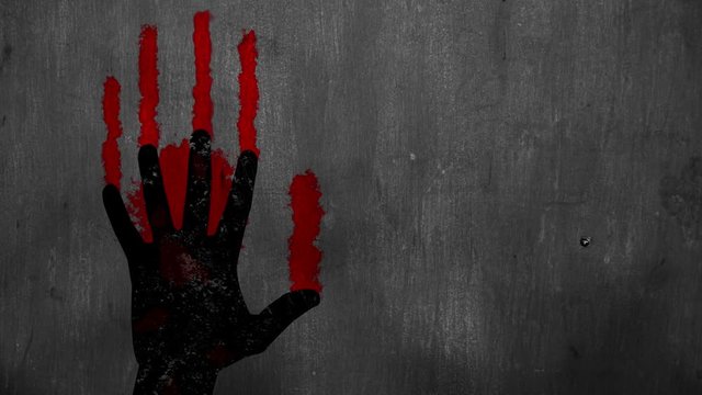 Bloody hand on a wall with space for your text or logo, Hand trying to escape from death, Epic terror background, Stop War Concept