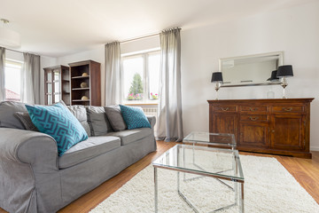 Elegant and bright living room with couch