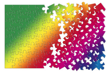 Colored jigsaw puzzle - concept image on white background