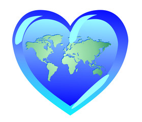 Earth in the form of heart. The world is love. Symbols of pacifi
