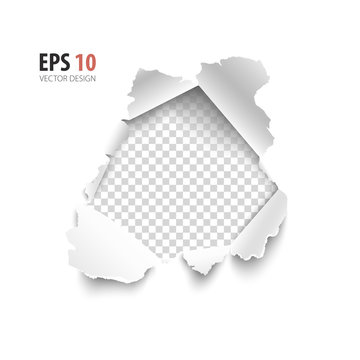 Transparent hole in white paper isolated on background.  Vector illustration element for web and print.