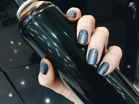 Grey Glitter Nails, Casual Style