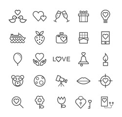 Set of Quality Universal Standard Minimal Simple Valentine's Day Black Thin Line Icons on White Background