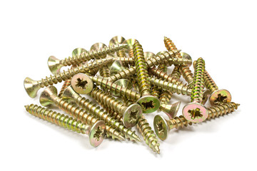 Universal anodized screws on a white background