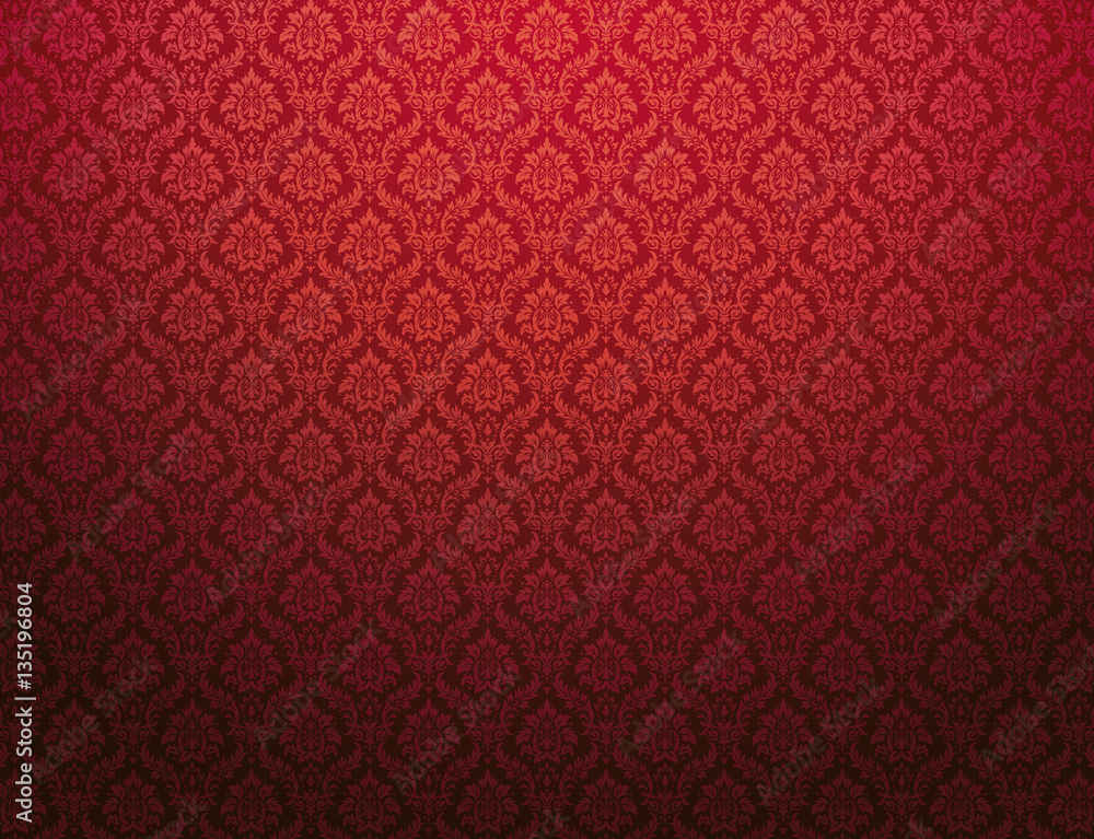 Wall mural red damask pattern background
