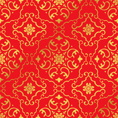 Seamless Golden Chinese Background Spiral Cross Frame Flower
