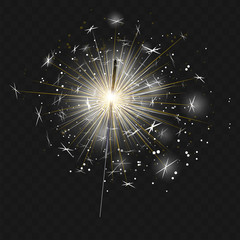 Abstract burning bengal light vector illustration. Festive Christmas sparkler decoration lighting element. Sparkler vector firework. Magic light isolated effect.