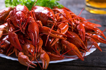 Plate of tasty boiled crayfish