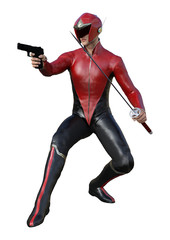 3D Rendering Male Superhero on White