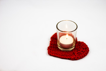 heart crochet coaster and candle